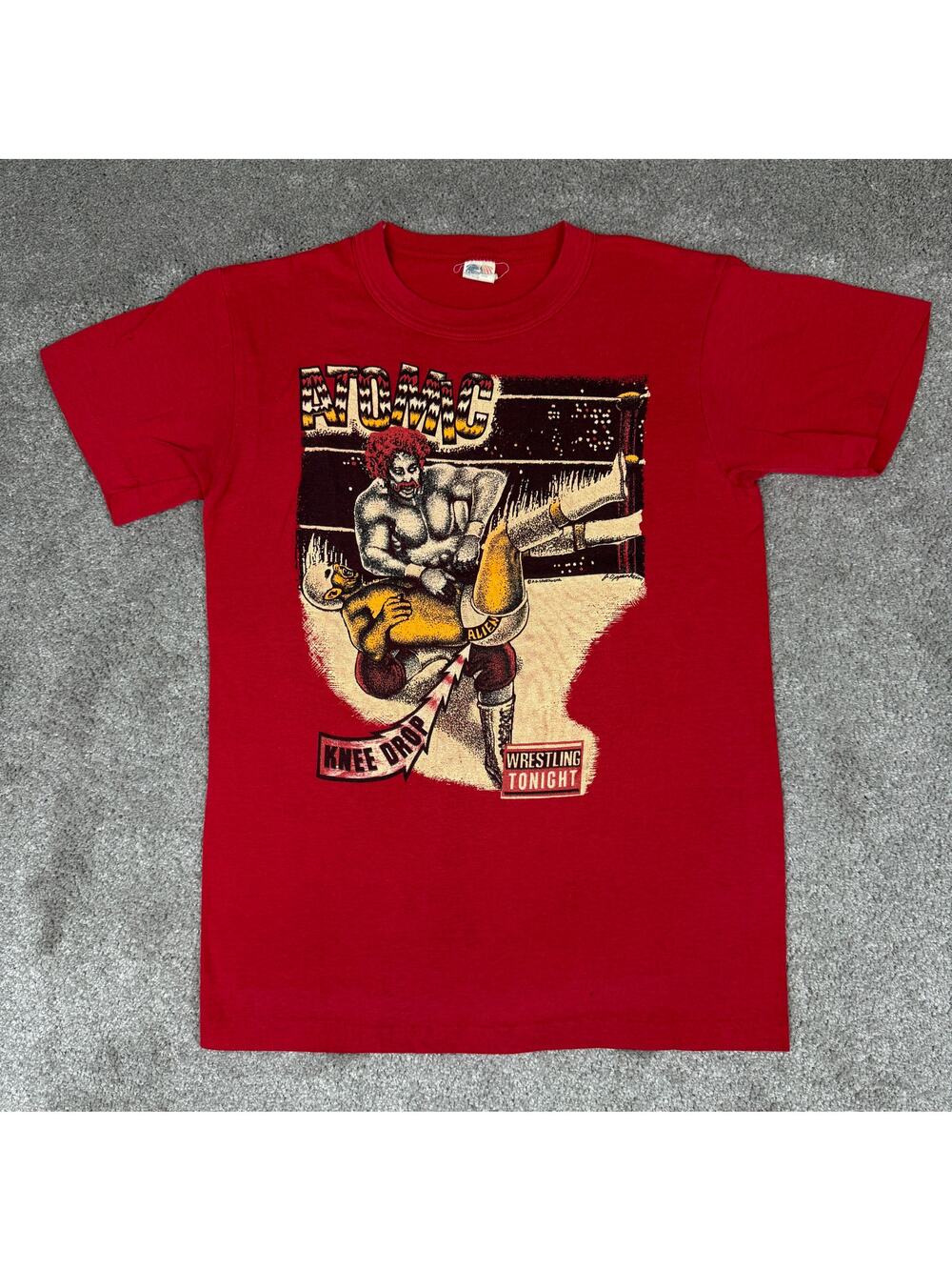 Vintage DG Sportswear Atomic Knee Drop Wrestling Tee Kids Red 80s 90s Size S